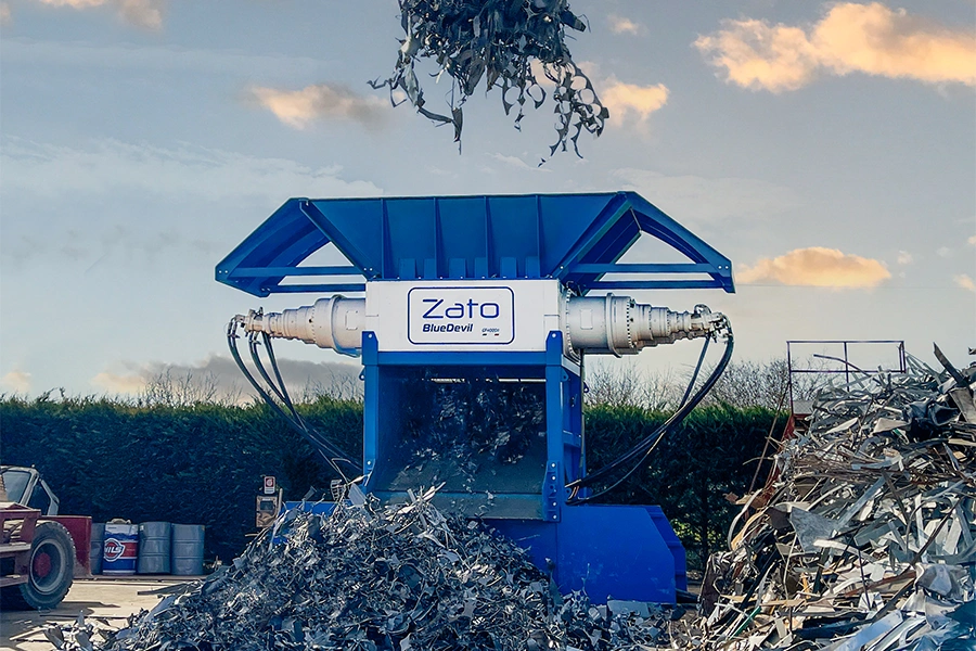 A Zato Blue Devil shredding scrap metals